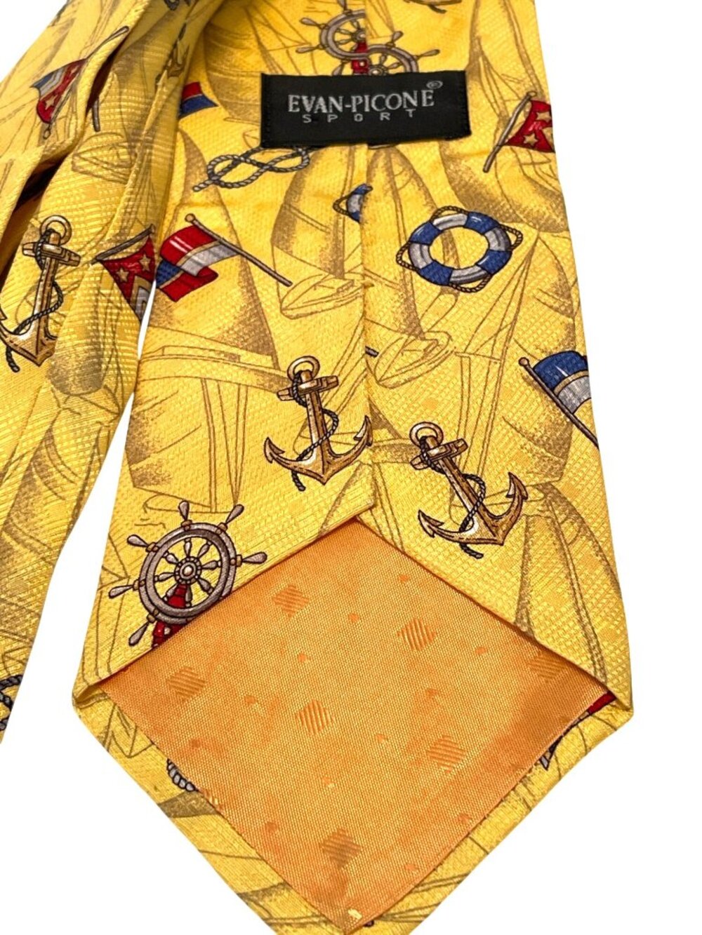 Silk Tie Sport Maritime Yacht Club Nautical Flag Ship Wheel Anchor Yellow VTG - Picture 7 of 10
